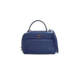 CHANEL Navy Satchel with Gold Accents